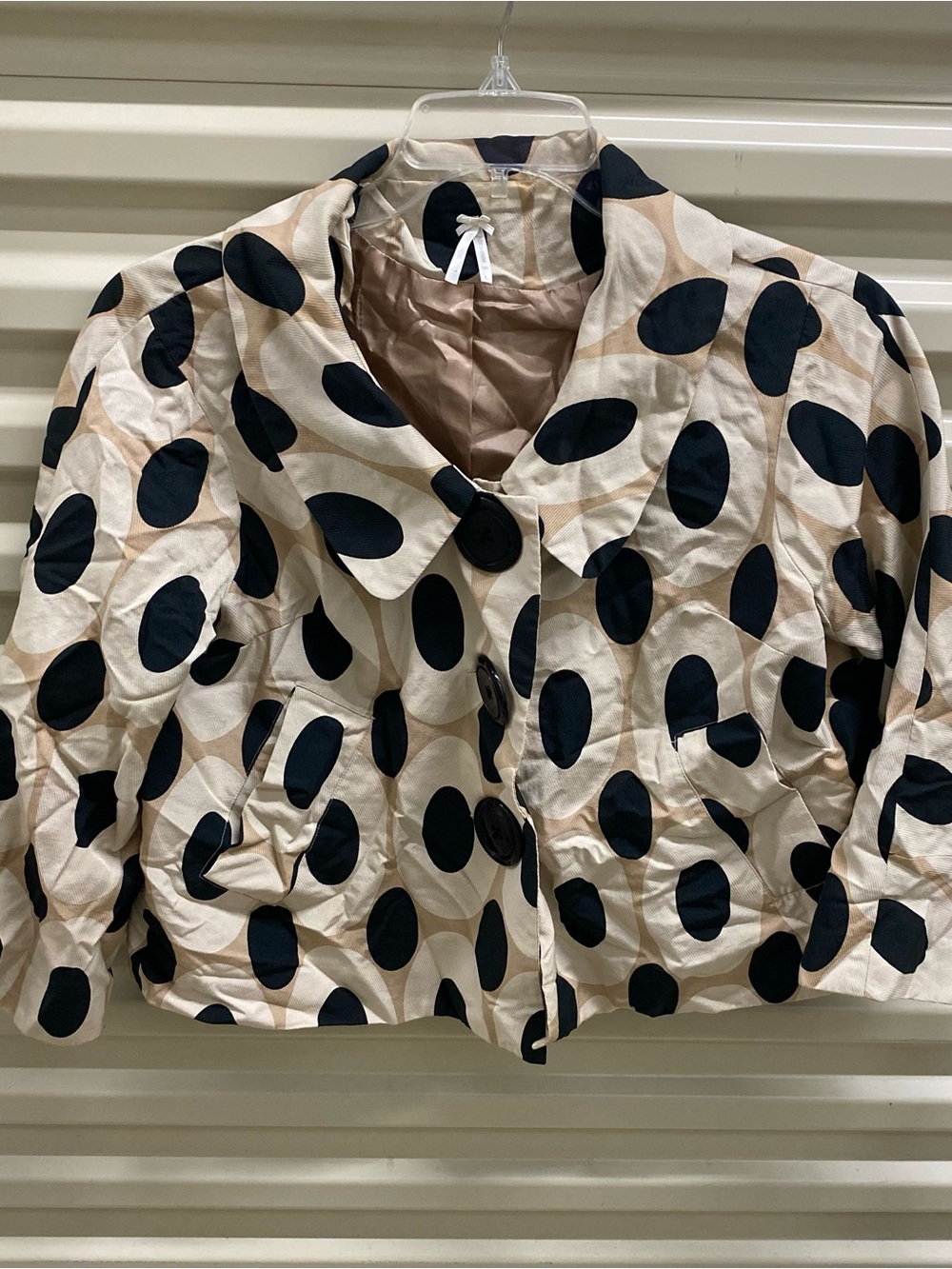 Lapis Beige and Black Polka Dot Cropped Blazer
